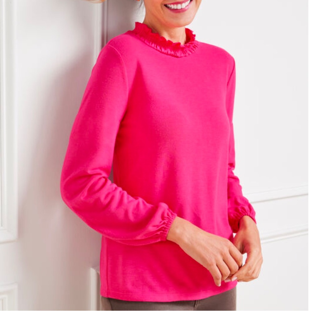 NWT Talbots Tie Back Smocked Top Pink XL
